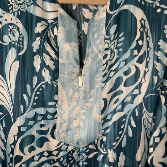 Oscar de la Renta Teal Floral Paisley Print Kaftan Silky Lounge Dress Oversized - Picture 3 of 4